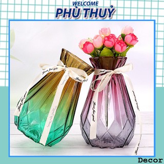 Lọ hoa thủy tinh múi khế cổ thắt nơ