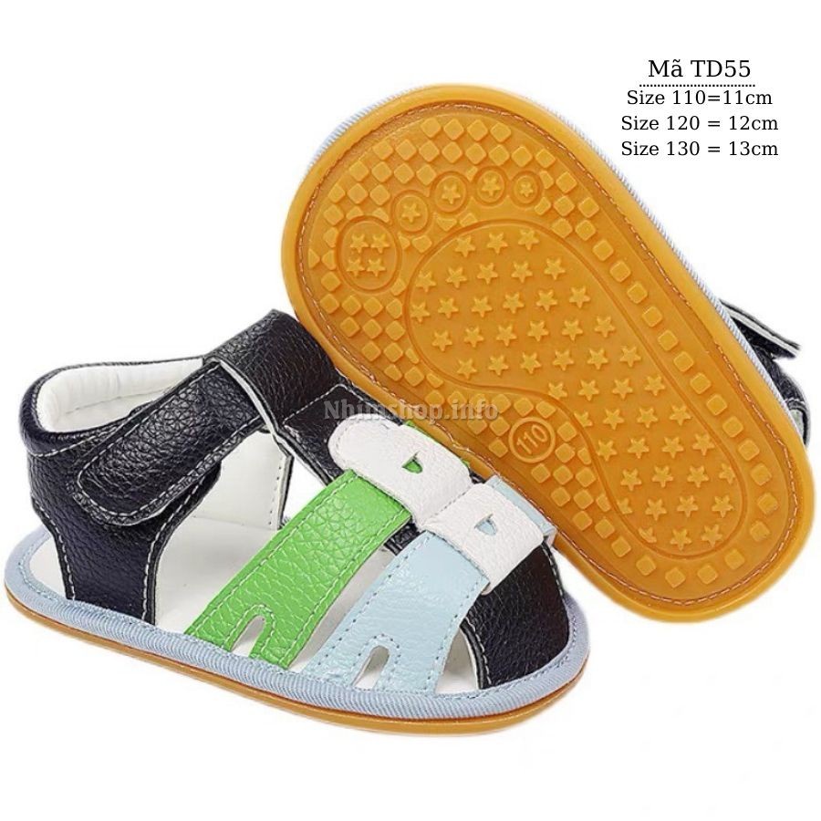 Giày sandal tập đi cho bé trai bé gái sơ sinh đế cao su chống trơn trượt cao cấp dép rọ bít mũi thời trang trẻ em TD55