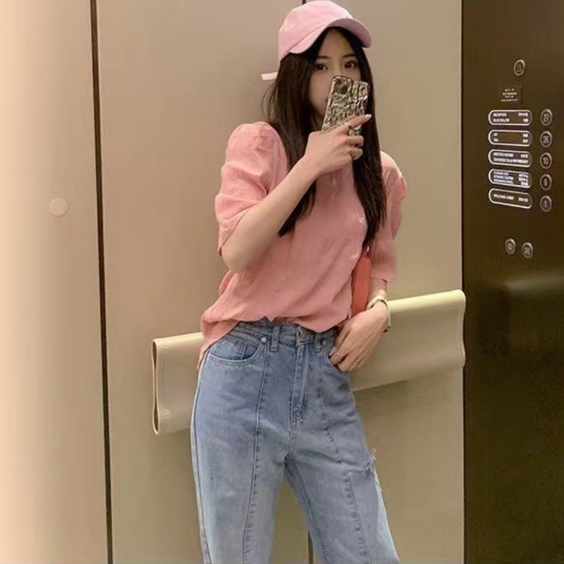 Áo nữ BH tay ngắn dáng rộng xếp nếp thời trang mùa hè phong cách Hàn Quốc