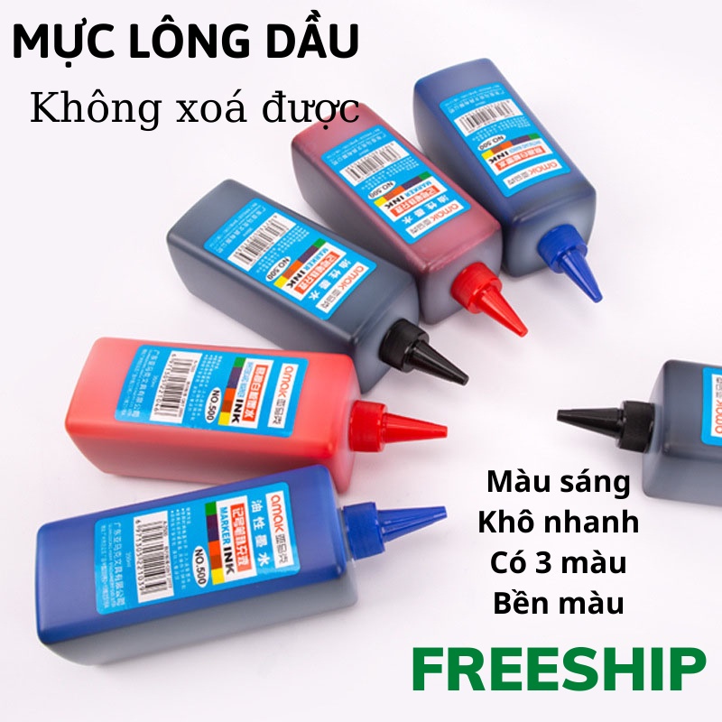Mực Đổ Bút Lông Dầu Mực Bút Đánh Dấu 3 Màu Xanh Đỏ Đen Không Xoá Được Chai Khổng Lồ 500ml VTL SHOP