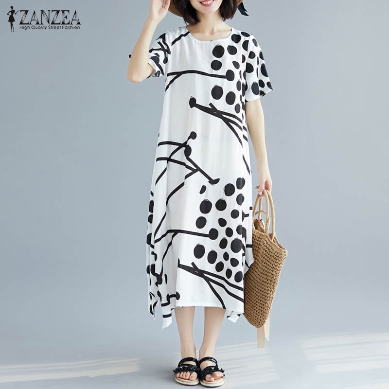 Đầm Maxi ZANZEA Cổ Tròn Dáng Rộng Họa Tiết Hoa Thời Trang Cho Nữ | BigBuy360 - bigbuy360.vn