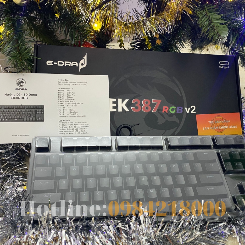 Bàn phím cơ E-Dra EK387 RGB E-DRA Switch version 2022--Bảo hành 2 năm chính hãng