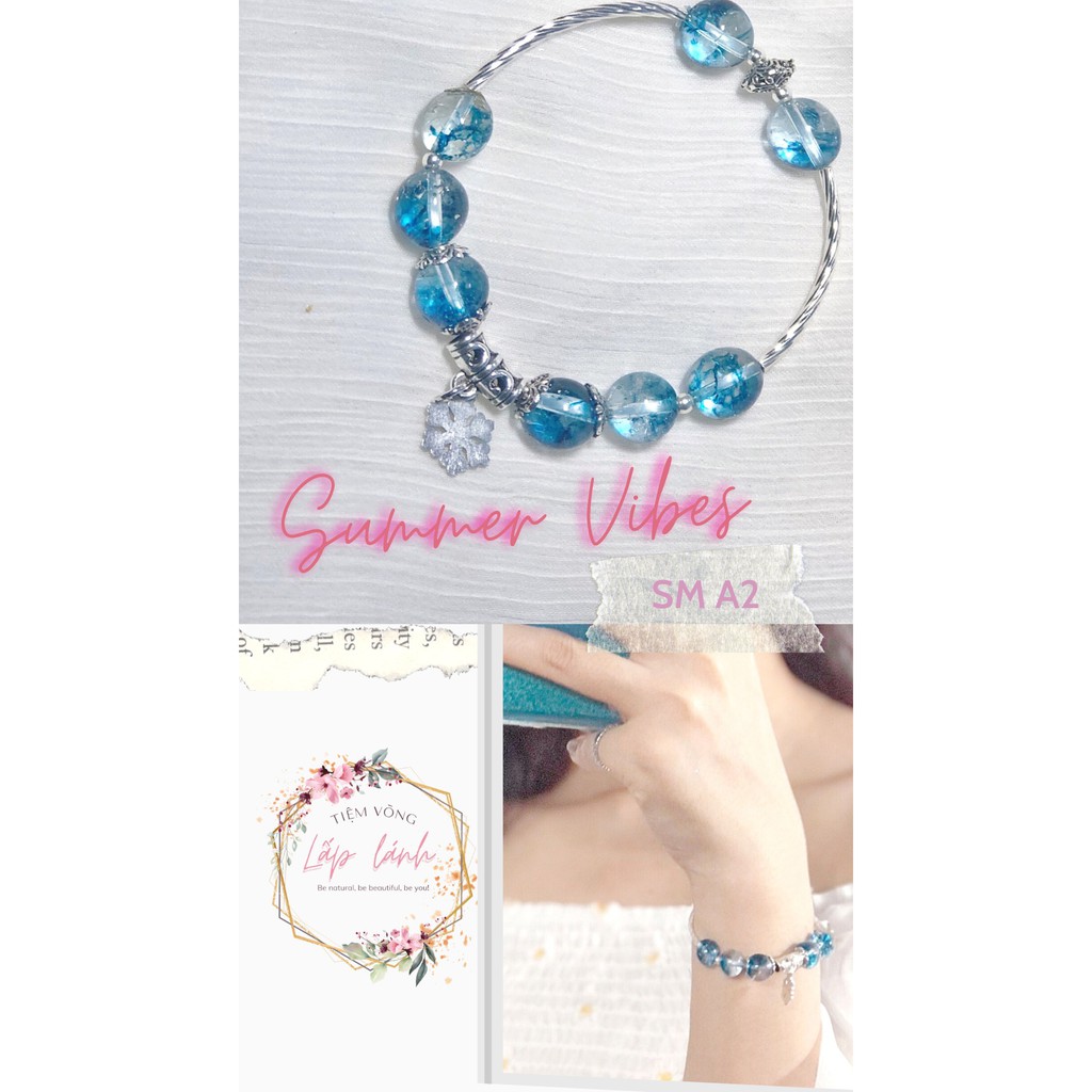 Vòng tay phong thủy đá ưu linh xanh dương mix charm bạc
