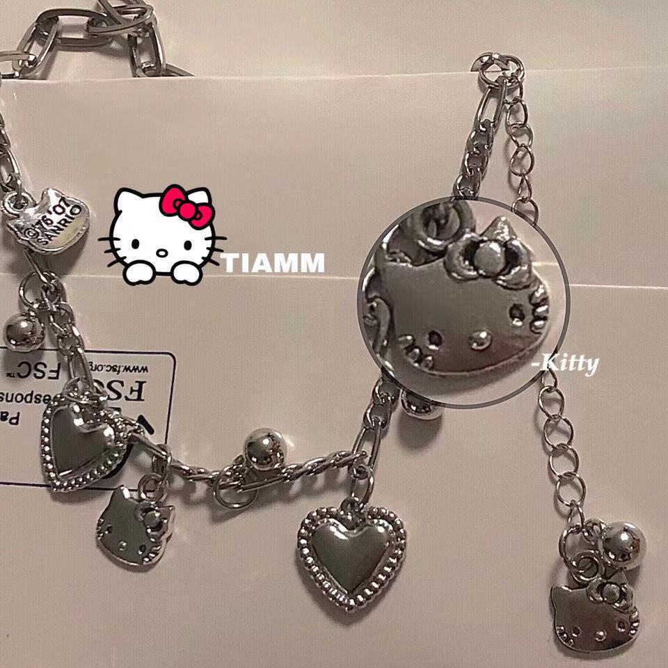Vòng Đeo Tay Hai Lớp Họa Tiết Mèo Hello Kitty Bằng Kim Loại Thời Trang Cho Nữ