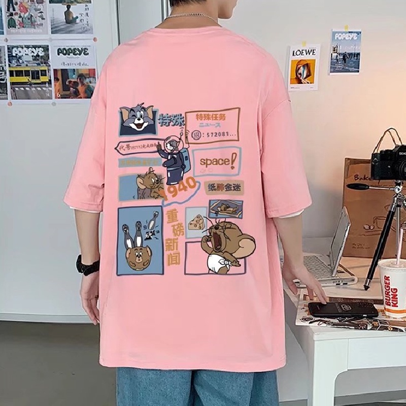 Áo Thun Tay Ngắn Dáng Rộng In Họa Tiết Hoạt Hình Phong Cách Hàn Quốc Thời Trang Mùa Hè Cho Nam Và Nữ M-8XL