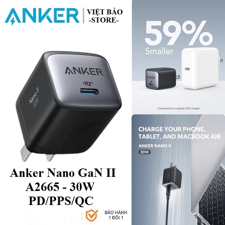 Củ Sạc Nhanh 30W Anker Nano GaN II A2665, hỗ trợ PD/PPS/QC