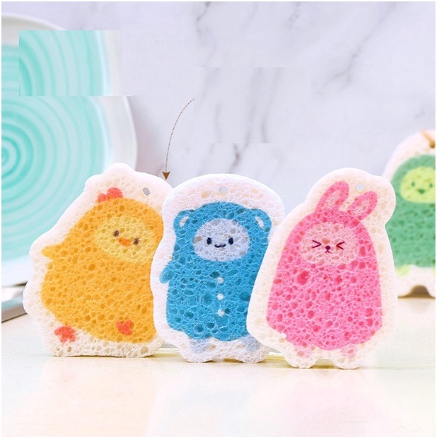 Miếng Bọt Biển Rửa Chén Dạng Nén Hoạt Hình Dễ Thương, Chống Vi Khuẩn, Có Thể Dùng Nhiều Lần