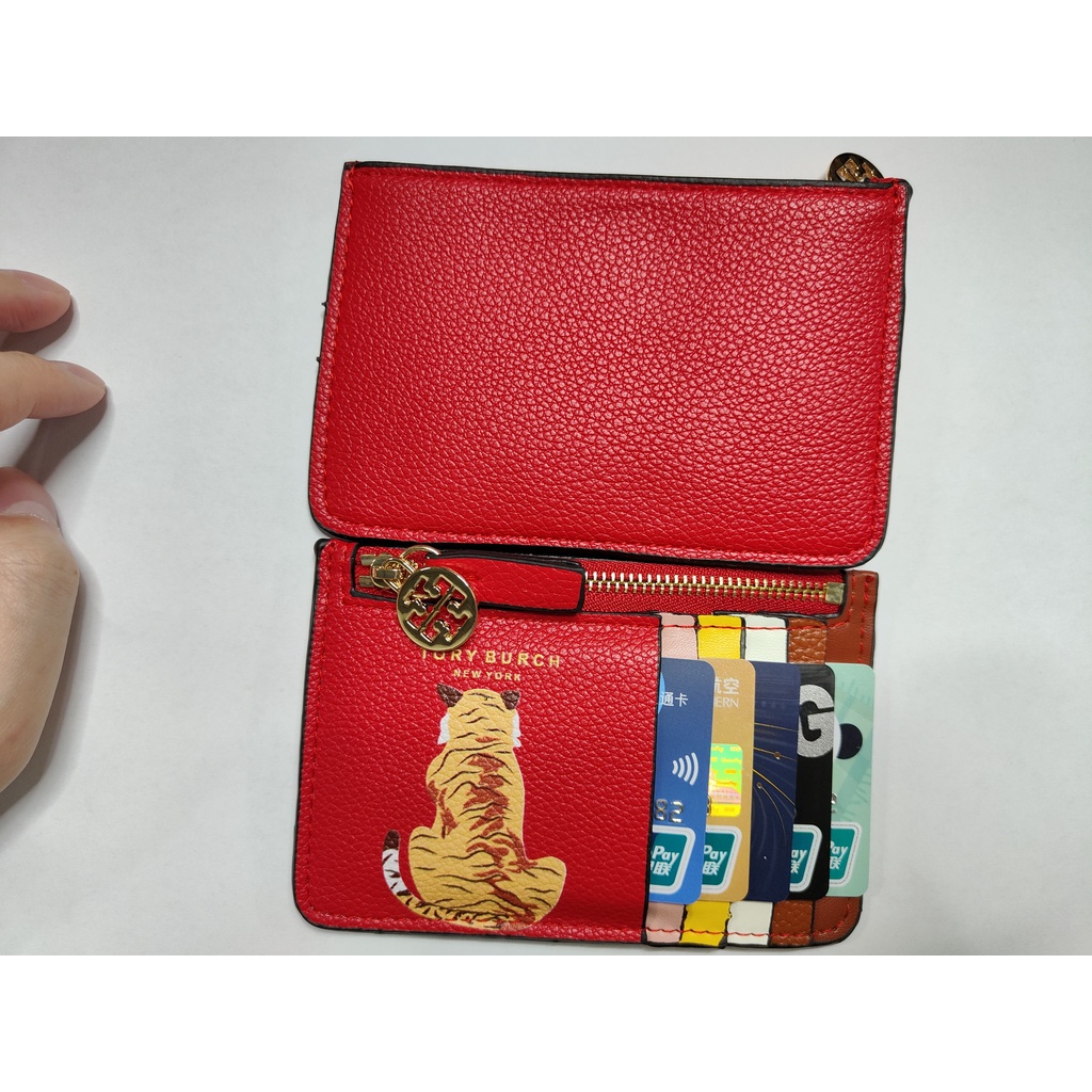 TORY BURCH Ví Nhiều Ngăn Đựng Thẻ Và Tiền Xu Đa Năng Hình Con Hổ 2022 Phong Cách Mới