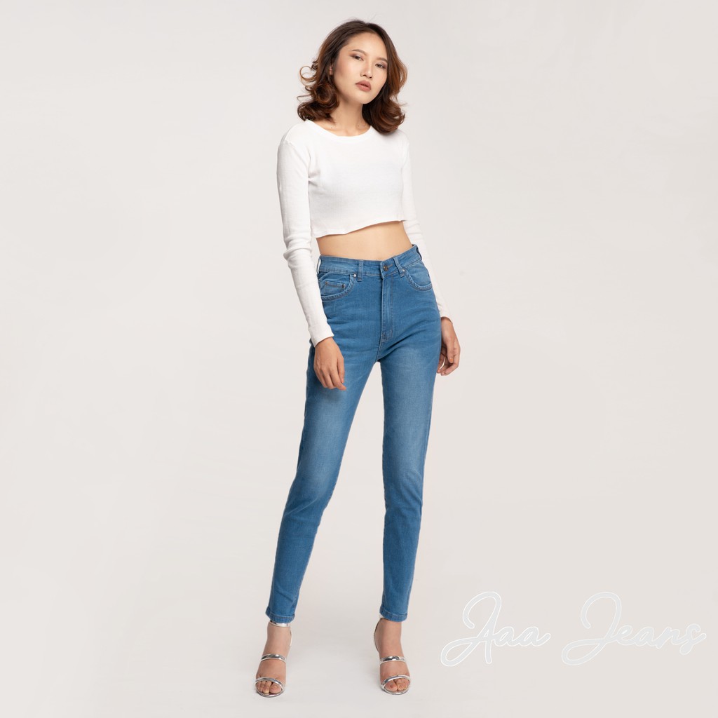 Quần Jean Nữ Dài Lưng Cao Dáng Skinny Xanh Biển Aaa Jeans