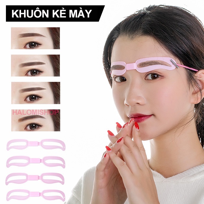 Khuôn kẻ mày gồm 4 mẫu đẹp kèm dây đeo bằng nhựa dẻo tiện lợi cho kẻ mày