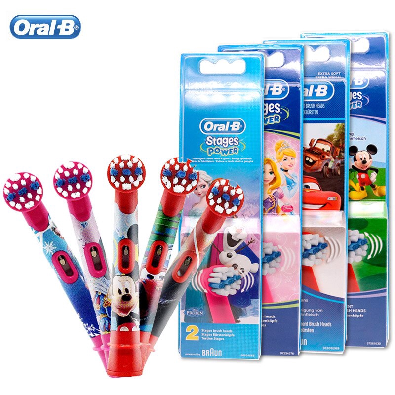 Set 2/ 4 đầu bàn chải đánh răng điện ORAL-B EB10 thay thế mềm dạng xoay thiết kế hoạt hình Disney làm trắng răng cho bé