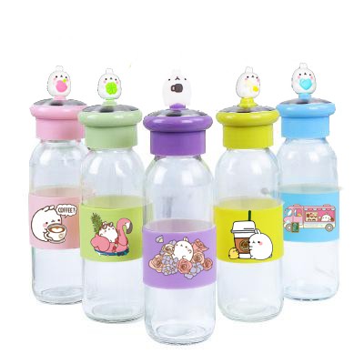 Bình nước molang lá cây 400ml BNCI6 thuỷ tinh bình nước cute chai nước dễ thương