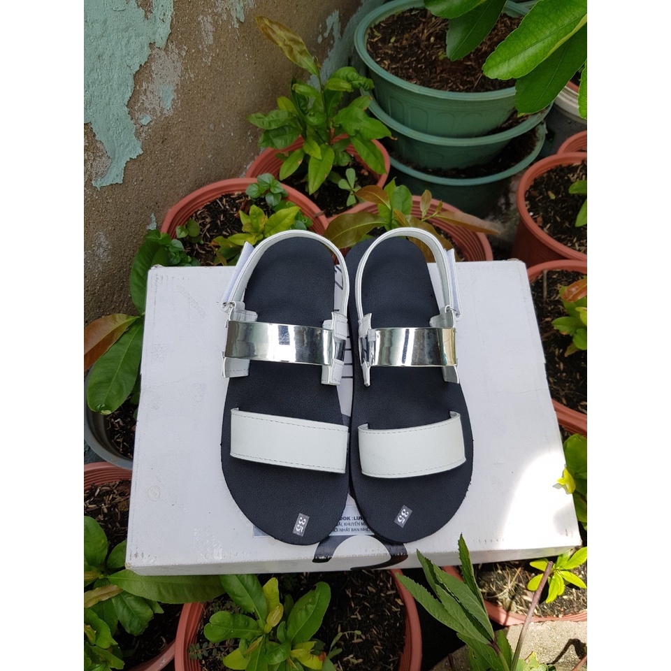 sandal đồng nai xăng đan nữ đế đen quai trắng phối bạc