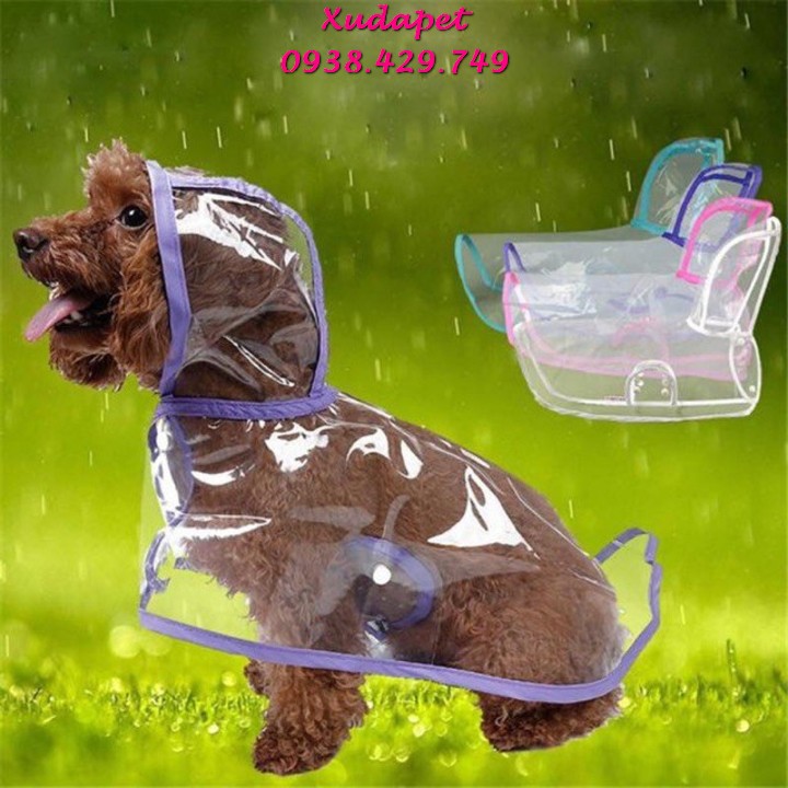 Áo Mưa Trong Suốt Cho Chó Mèo Dưới 12kg (Viền Màu Ngẫu Nhiên) chất liệu nhựa eva - Xudapet - SP005245