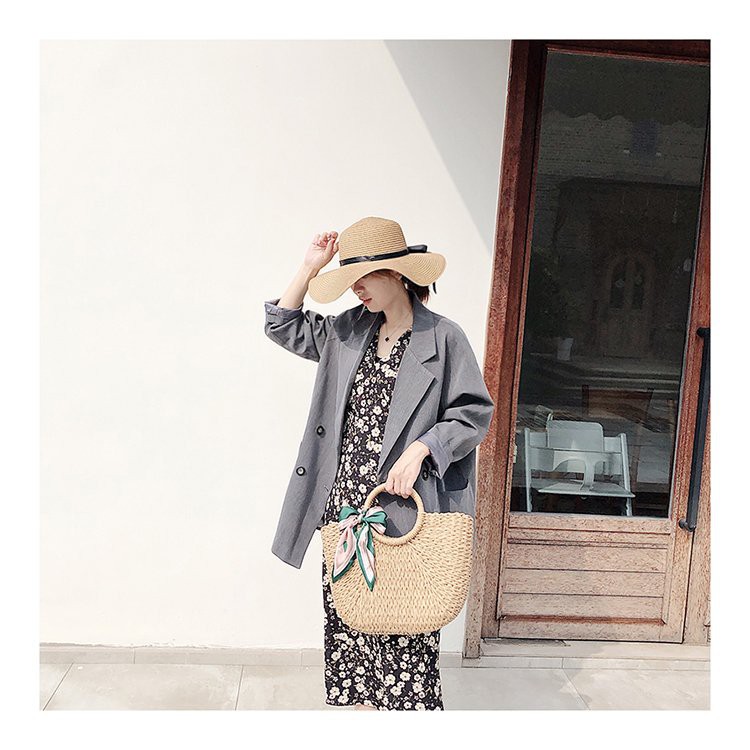 [NowShip - Giao Ngay] Túi Cói Boho Vintage Đeo Vai, Đeo Chéo Hình Tròn Dây Da Màu Nâu Be Trơn