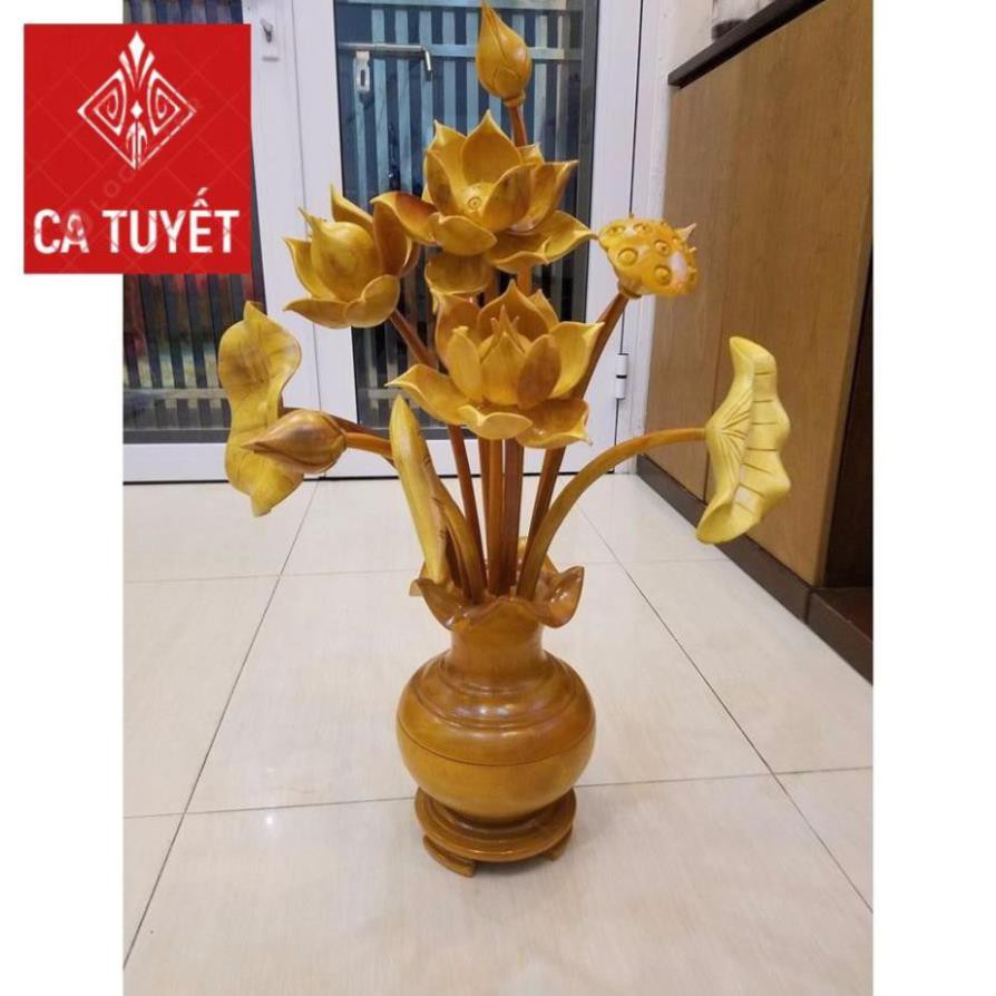 BÌNH HOA SEN LÀM BẰNG GỖ MÍT
