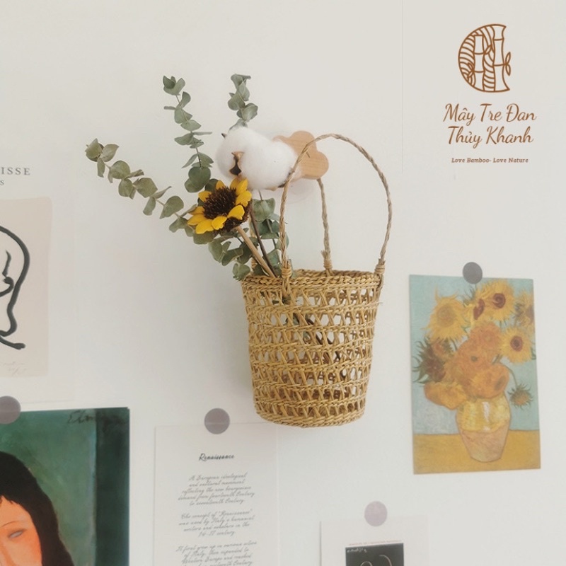 Giỏ cói treo tường, làn cắm hoa khô decor nhà cửa phòng ốc Mây Tre Đan Thuỷ Khanh