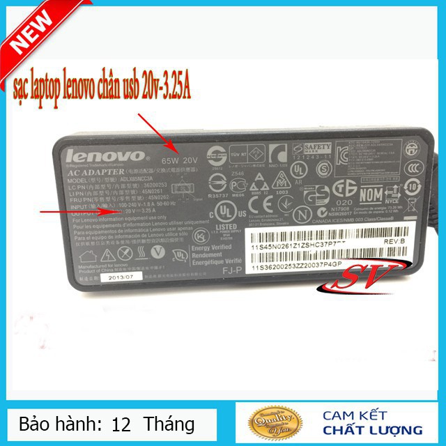 [XẢ KHO] Sạc laptop lenovo 3,25 chân usb (chân vuông) kèm dây nguồn - bảo hành 12t