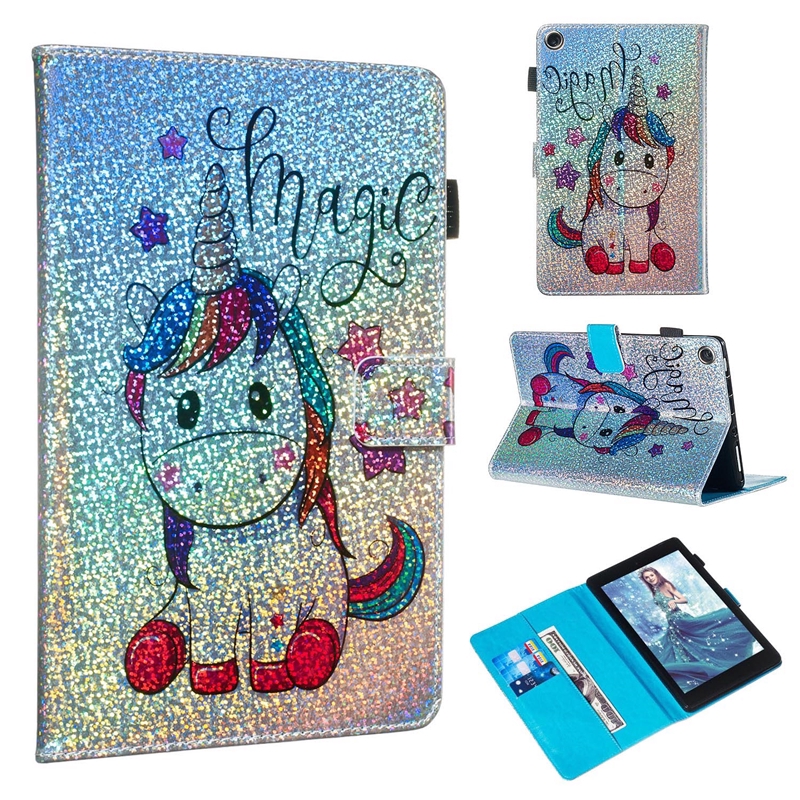 For Amazon All-New Fire HD 8 2018 2017 2016 8.0" Luxury Glitter Cartoon PU Leather Wallet Flip Stand Tablet Case