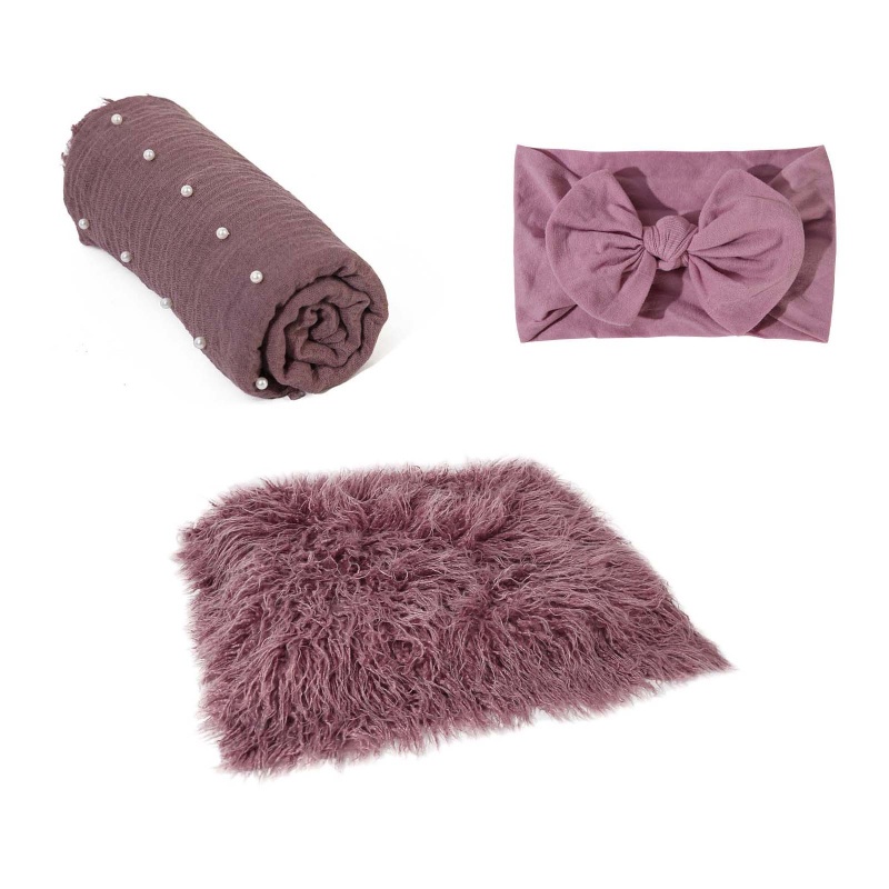 Bộ 3 Khăn Lông Quấn Bé Sơ Sinh Kèm Băng Đô Xinh Xắn