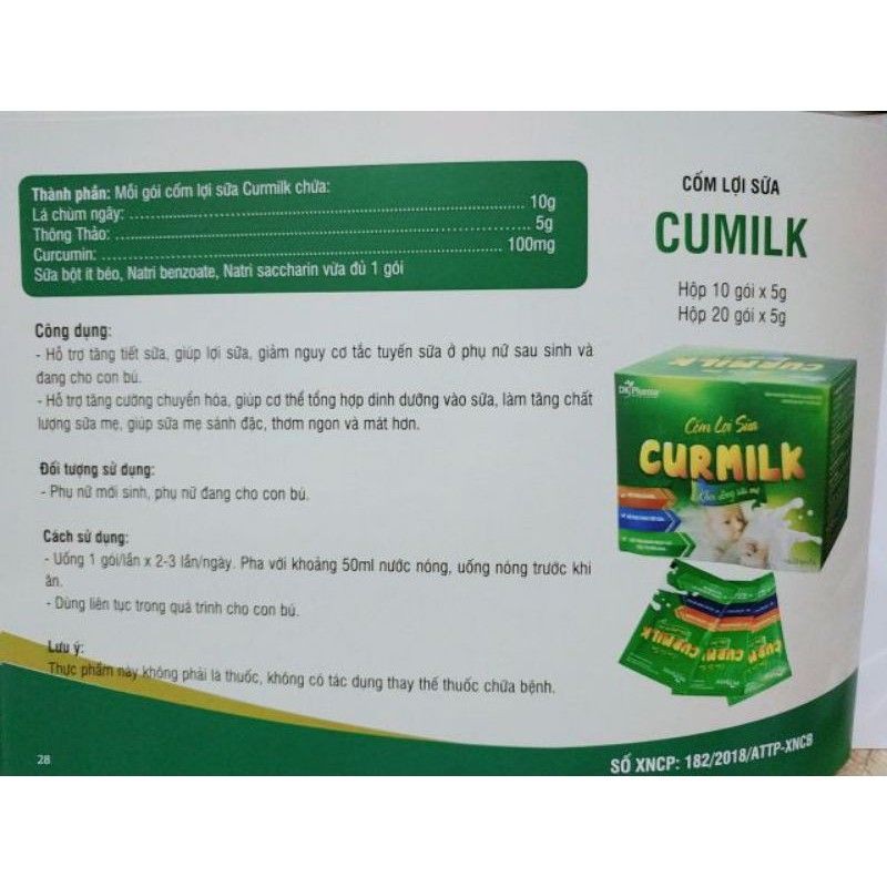 ( CHÍNH HÃNG) Cốm lợi sữa Curmilk hộp 20 gói.