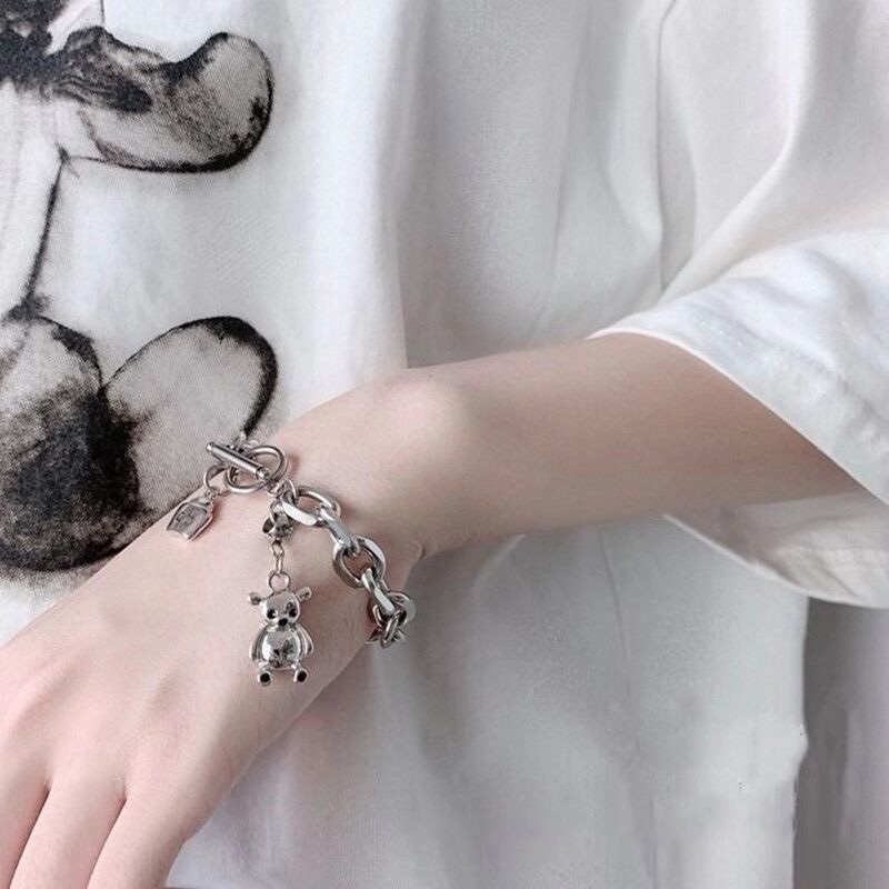 Vòng cổ Kim Loại Mặt Hình Gấu Hoạt Hình Phong Cách Hàn Quốc