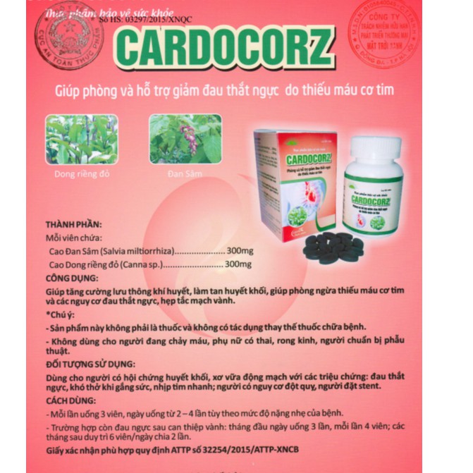 CARDOCORZ - Phòng ngừa và hỗ trợ đau thắt ngực do thiếu máu cơ tim