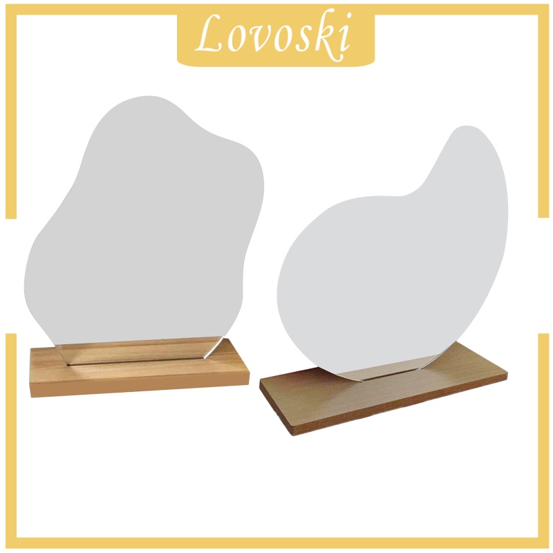 [LOVOSKI] Acrylic Mirrors Irregular Cosmetic Makeup Mirror Wooden Base Decor 24x16cm