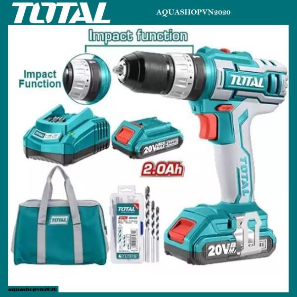 Total - TIDLI2002 Máy khoan búa Li-on (Kèm 2 pin và 50 món linh kiện)