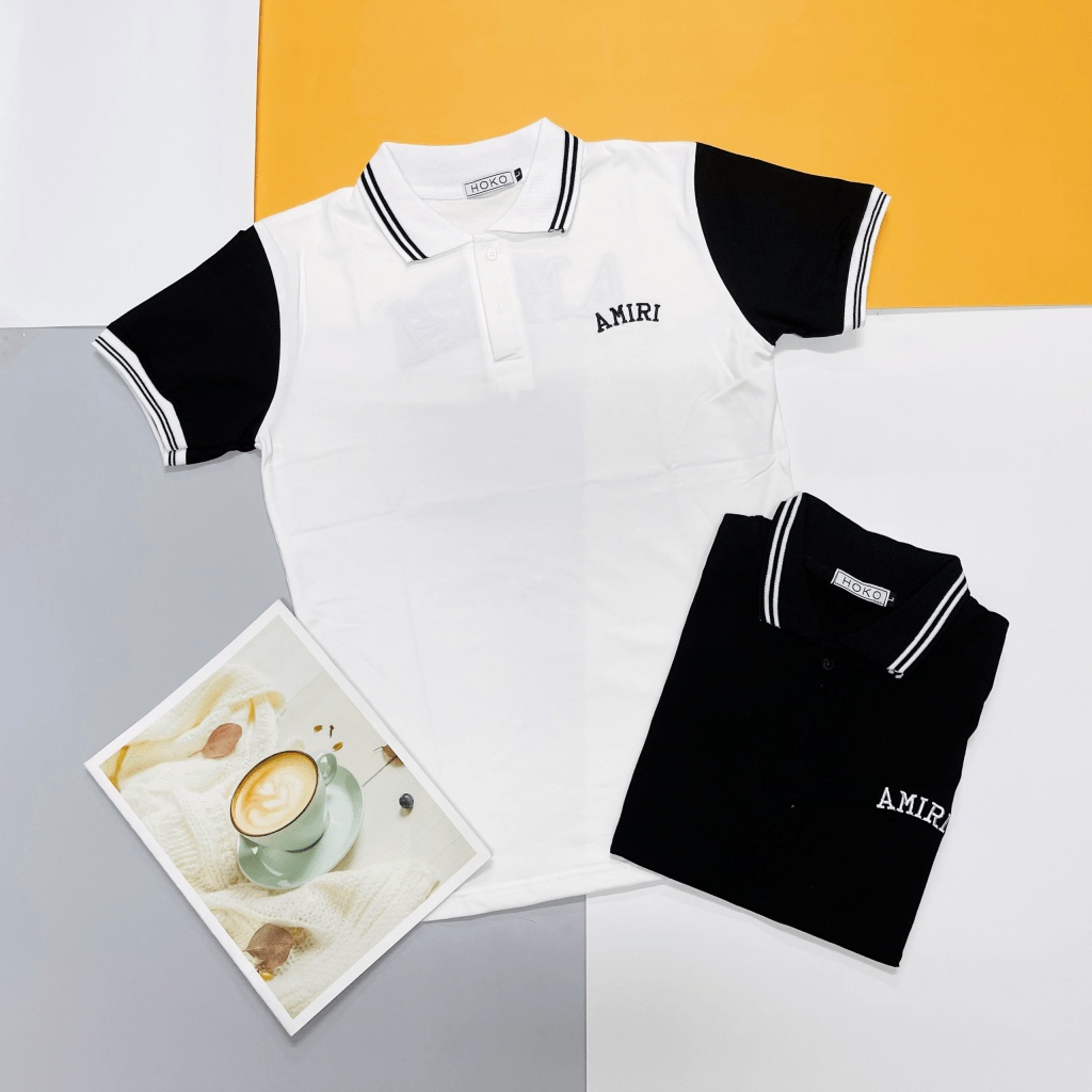 Áo Thun Nam Cổ Trụ Phối Màu Trắng Đen Chữ Dập Nổi Trước Sau Tôn Dáng Sang Trọng Cá Tính Lịch Lãm [NEW UNISEX]