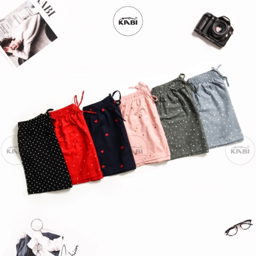 Quần đùi nữ KABI short ngắn thun cotton mặc nhà mặc ngủ hoa văn không túi thoáng mát dễ thương