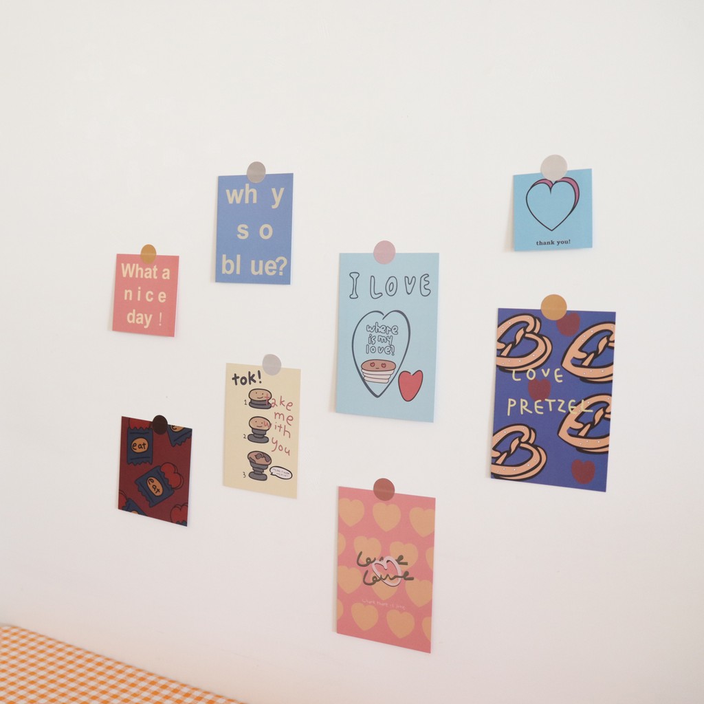 Set 8 tấm áp phích phong cách trái tim để trang trí phòng