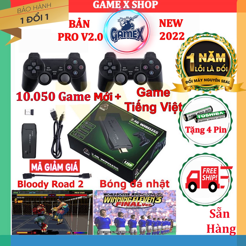 Máy Chơi Game Stick 4k Pro, Thẻ 64GB-10.000 trò + 50 game mới tải thêm, máy chơi game cầm tay không dây