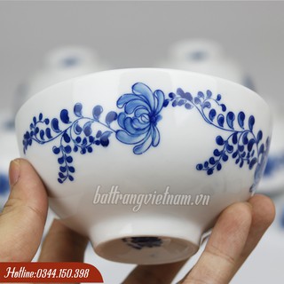 Bộ bát cơm Bát Tràng men lam khử cao cấp