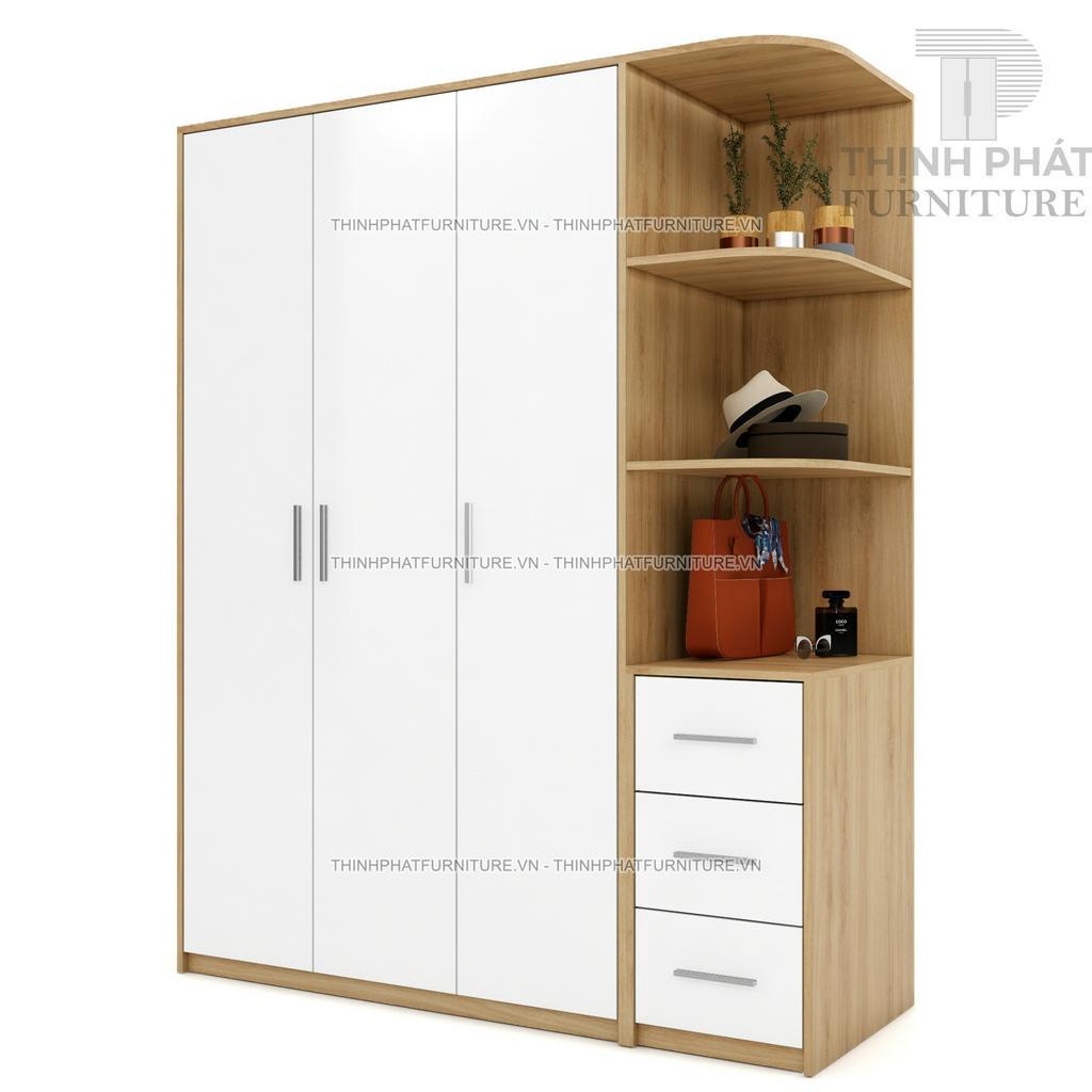 TỦ QUẦN ÁO 1M6 X 2M CỬA MỞ KÈM KỆ TRANG TRÍ BO GÓC , HIỆN ĐẠI, ĐA NĂNG, GỖ MDF PHỦ MELAMINE TQA-TP11