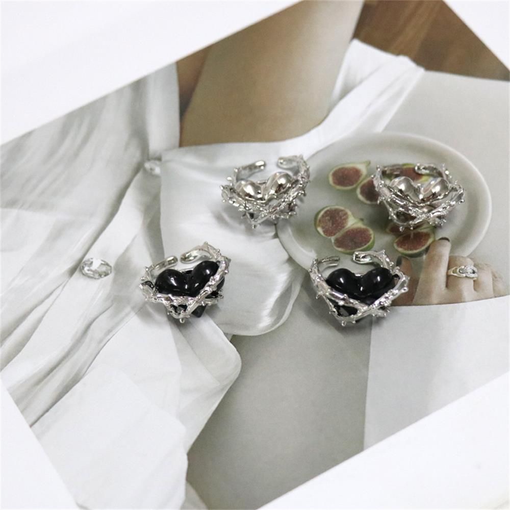 Nhẫn Hở Hình Trái Tim Bằng Hợp Kim Màu Đen / Nhiều Màu Thời Trang Cho Nam Và Nữ