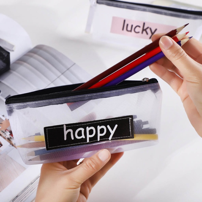 Túi Đựng Bút Dạng Lưới Cỡ Lớn In Chữ Tiếng Anh Sáng Tạo Cho Bé Gái / Trường Học / Văn Phòng