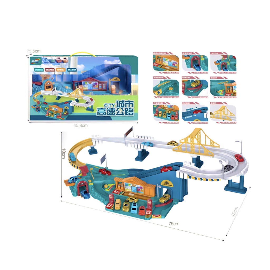 [ĐỒ CHƠI TRÍ TUỆ] Bộ đồ chơi Đường cao tốc ô tô cho bé - Tặng kèm xe + pin Master Kids