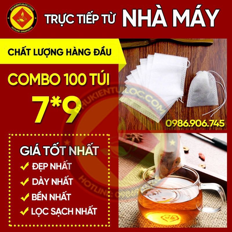 100 Túi Lọc Trà, Thảo Dược Bằng Vải Không Dệt Có Dây Buộc❤️FREESHIP❤️Cao Cấp - Hàng Chính Hãng