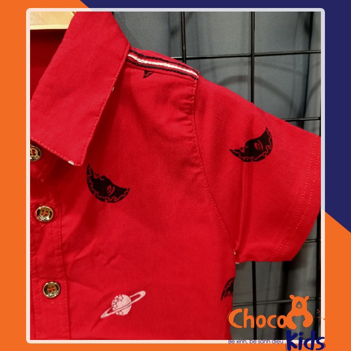 ÁO SƠ MI BÉ TRAI MÀU ĐỎ THUN COTTON CO GIÃN 4 CHIỀU HỌA TIẾT MẶT TRĂNG