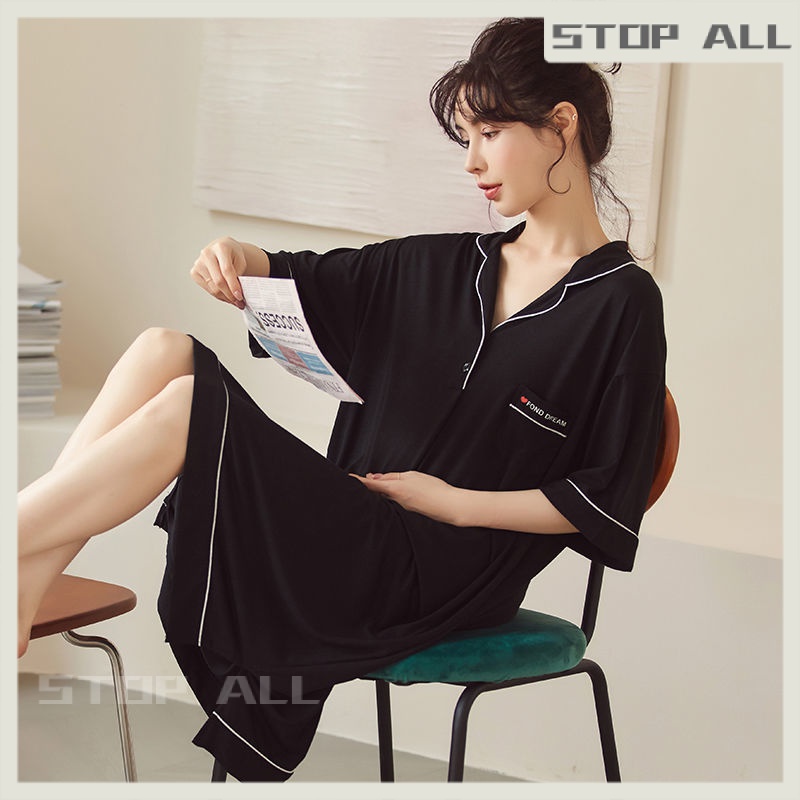 Đầm Ngủ Vải Lụa Lạnh Mỏng Dáng Rộng Cổ Chữ V Có Đệm Ngực Thời Trang Mùa Hè Cho Mẹ Bầu Có Size Lớn 100kg