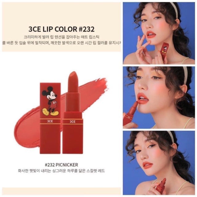 Son 3CE LIP COLOR màu 232 PICNICKER phiên bản MICKEY