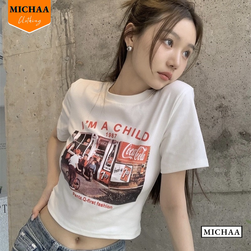 Áo Croptop Nữ IM CHILD Tay Ngắn Ôm Body, Áo Thun Croptop Kiểu Sexy Thun Borip - MICHAA CR76