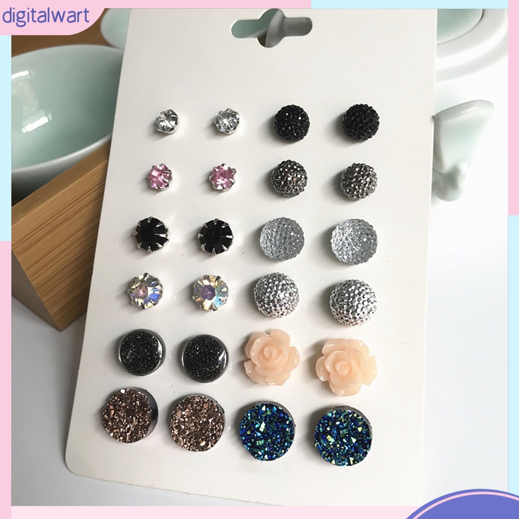 Set 12 đôi bông tai kiểu dáng đa dạng thời trang cho nữ