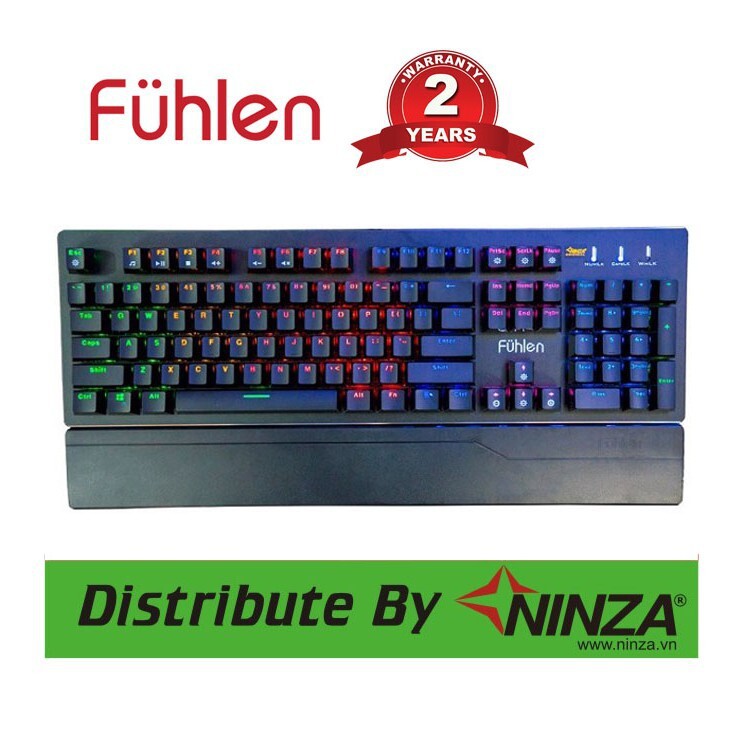 Bàn phím gaming Fuhlen E Eraser Mechanical Blue Switch Black KÊ TAY CÓ THỂ THÁO RỜI chính hãng bảo hành 2 năm