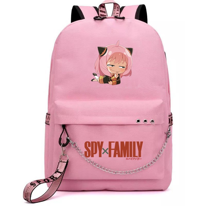 Balo thông minh đen hồng in hình SPY x Family ver nằm gia đình điệp viên anime chibi dễ thương cặp sách đi học