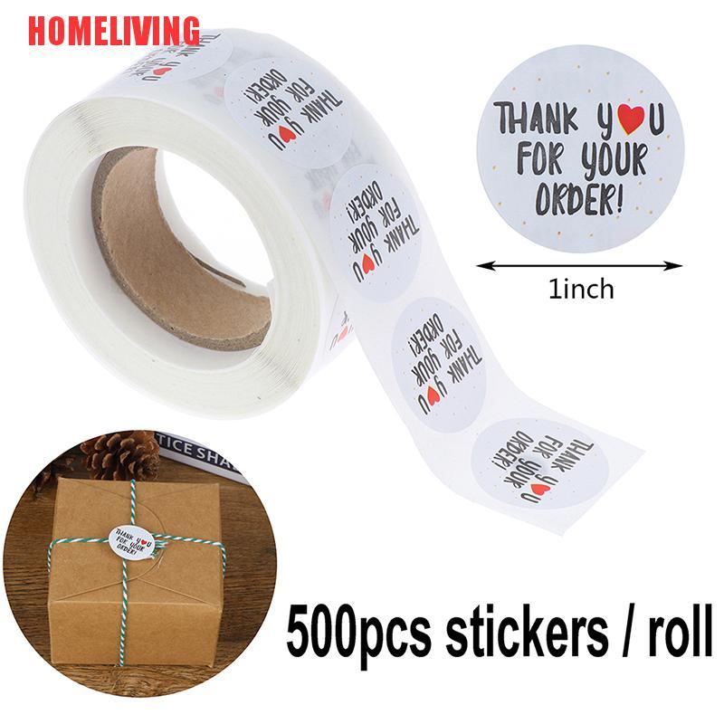 Cuộn 500 Nhãn Dán Tròn thank you for your order Dùng Trang Trí Túi Quà