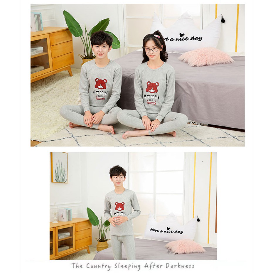 Bộ Đồ Ngủ Tay Dài Chất Liệu Cotton 140cm - 175cm Thời Trang Xuân Thu Cho Nam Nữ