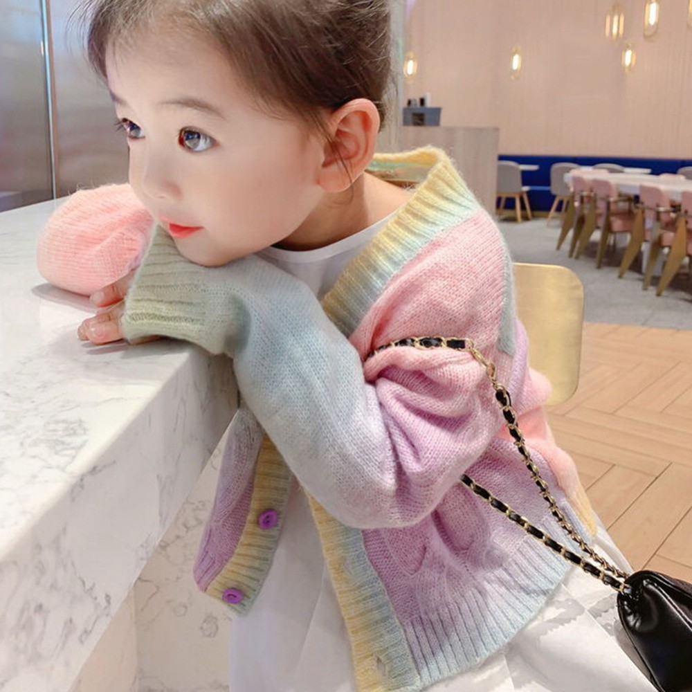 Áo Khoác Cardigan Dệt Kim Tay Dài Cổ Chữ V Thời Trang Xuân Thu Dành Cho Bé Gái 2-9 Tuổi