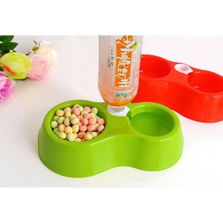 CHÉN ĂN ĐÔI GẮN BÌNH NƯỚC TỰ ĐỘNG CHO CHÓ MÈO